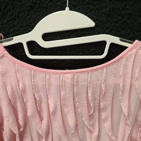 Andrea Missy Womens Ruffle Blouse Pink Size Medium Polyester Blend Short Sleeve - Picture 11 of 12